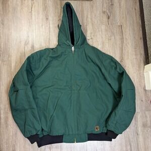 Berne Canvas Jacket Mens 2XL Chore Hooded Duck HJ51GD Green Quilted